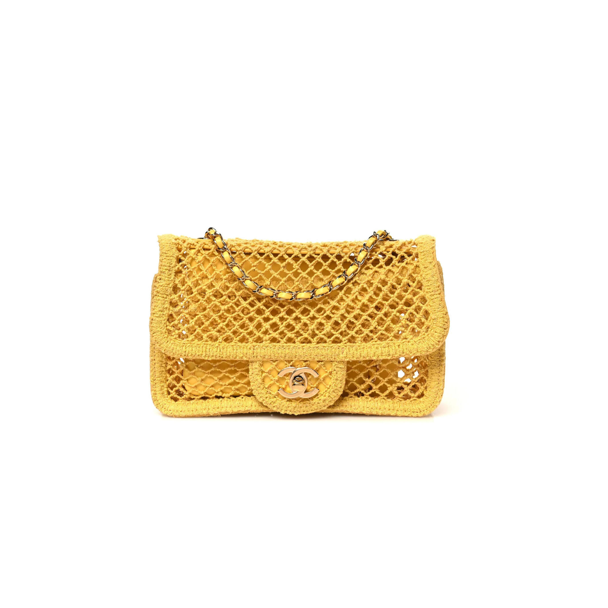 CHANEL MASTER MESH MACRAME SMALL FLAP BAG YELLOW AS6156 (21*14*6cm)
